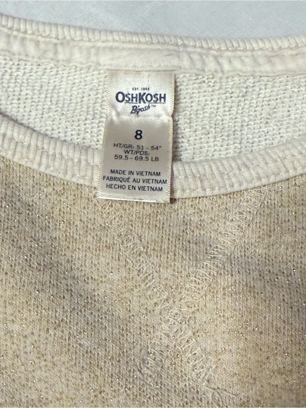 Oshkosh Cream Sparkle Drawstring Waist Sweatshirt Dress -8